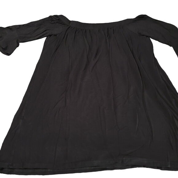 Nelly Womens Blouse Black Size Large Rayon Blend Stretch Pullover Flared Sleeve - Picture 1 of 12